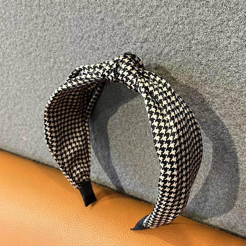 Wholesale Thousand Bird Grid Fabric Cross Knot Wide Edge Hair Hoops